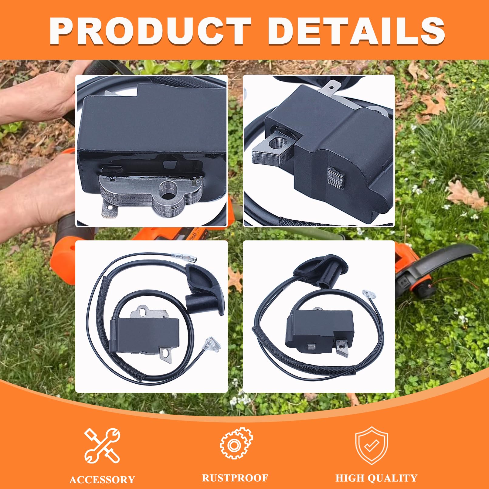 Zündspule für STIHL FS120 FS120R FS200 FS200R FS 020 FS 202 TS200 FS 250 FS250R FS300 FS350, mit Zündkerze, Kraftstofffilter, Schalldämpferdichtung, ersetzt 4134 400 1301