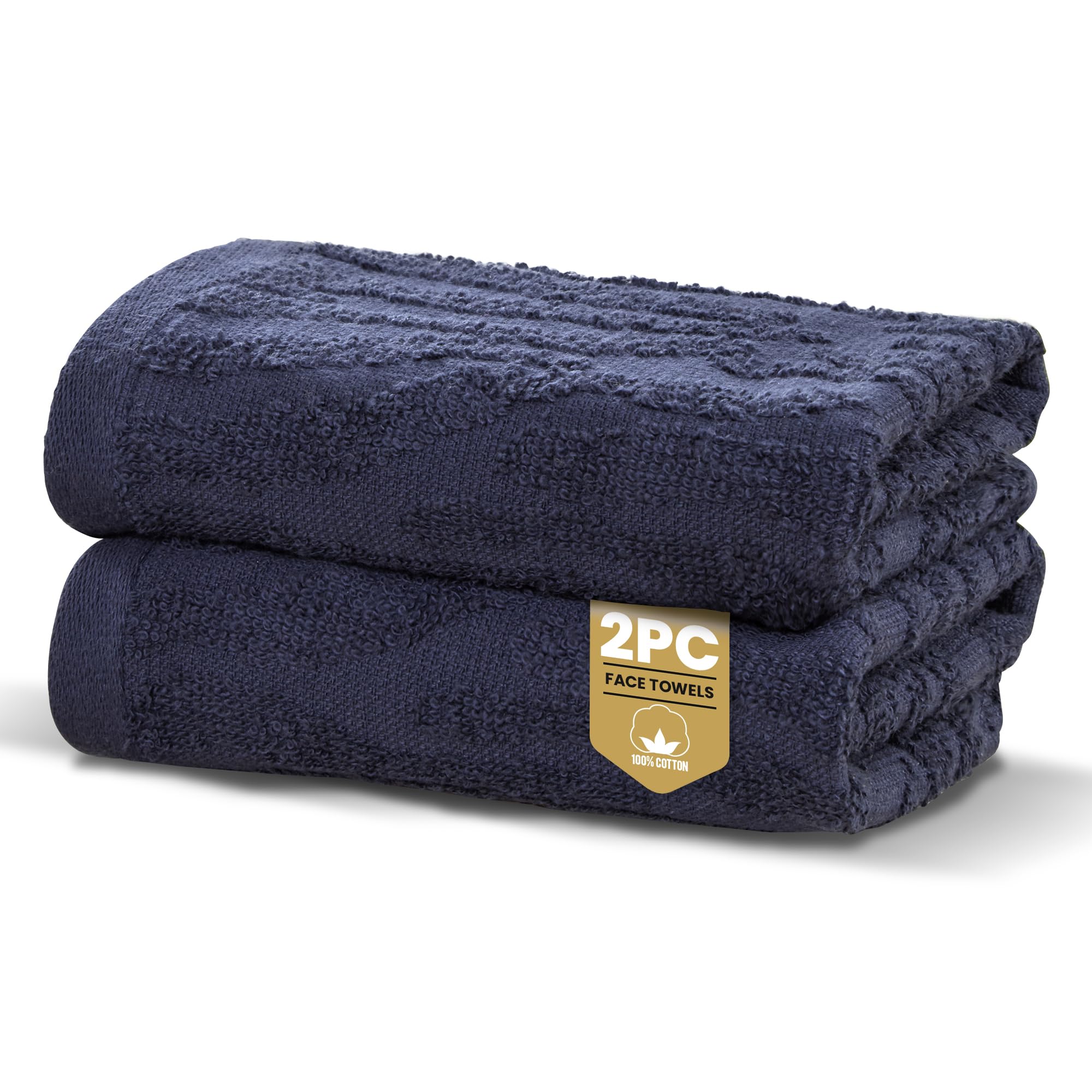 Rapport Home Safari Face Towels 2-Pack | Luxurious 100% Cotton 500gsm Soft Absorbent Face Cloths | Oeko-Tex Certified Bathroom Hand Towels | Midnight Blue (30x30cm)