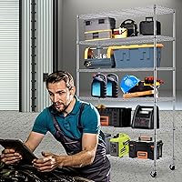 Vista 2 de 6-Tier Storage Shelves Heavy Duty (2100LBS Capacity) for Storage Kitchen Garage, Industrial Commercial-Grade Wire Rack Shelving with Wheels, Height