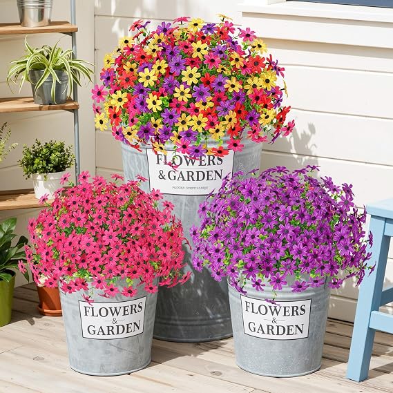 Artificial Flowers for Outdoors 8 Bundles Artificial Flowers Balcony Artificial Flowers & Plants Outdoor Weatherproof UV-Resistant Daisy Balcony Plants Silk Flowers for Outdoor Garden Wedding