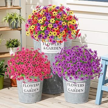 Artificial Flowers for Outdoors 8 Bundles Artificial Flowers Balcony Artificial Flowers & Plants Outdoor Weatherproof UV-Resistant Daisy Balcony Plants Silk Flowers for Outdoor Garden Wedding