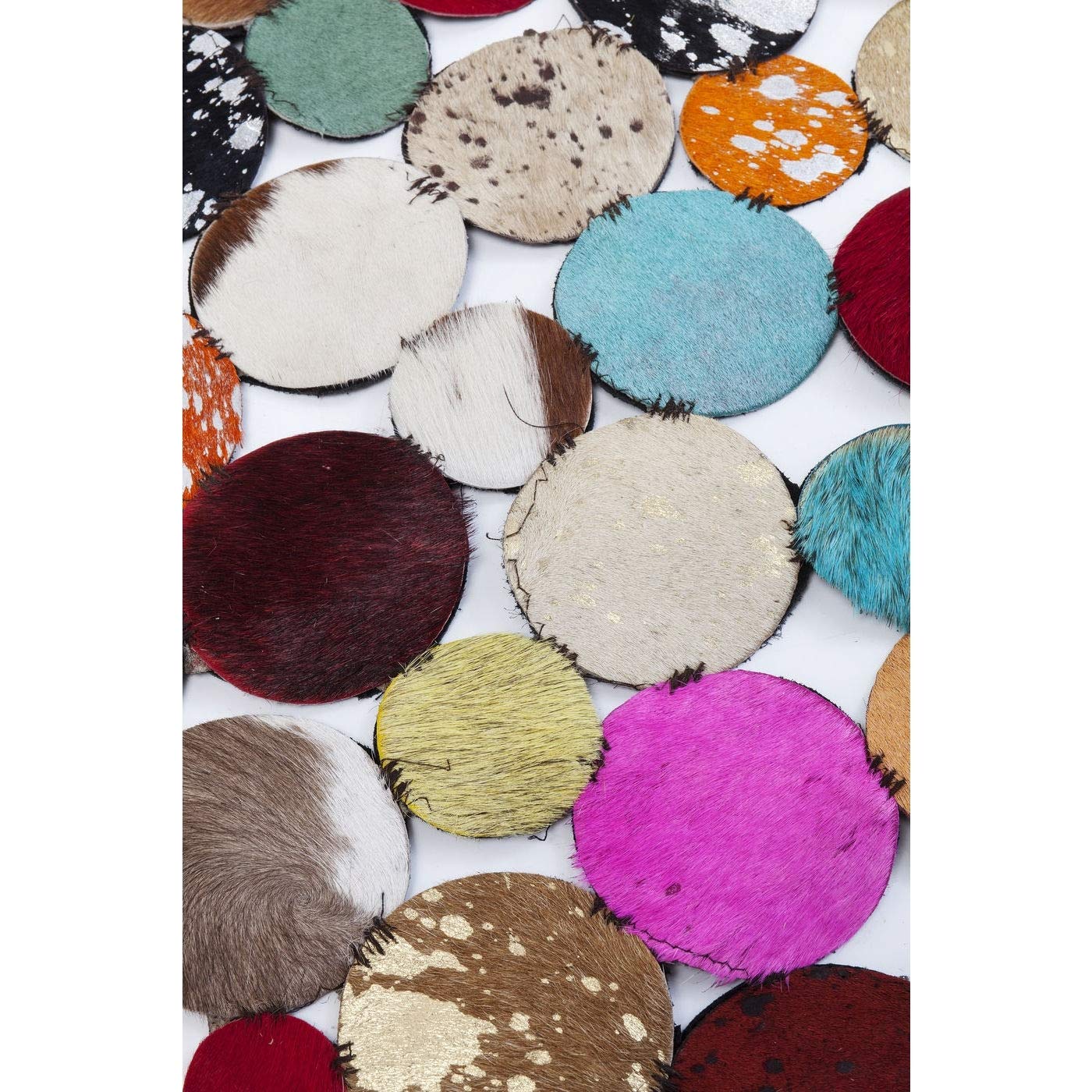 Kare Design Alfombra Circle, multicolor, piel de vaca, hecha a mano, diseño abstracto, 150 cm de diámetro