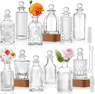 Clear Glass Bottles with Lids Bud Vases in Bulk Set of 12 Mini Flower Va...