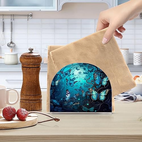 Miniatura 6 de Napkin Holder Blue Butterflies Napkin Holders for Tables, Clear Acrylic Napkin Holders Cocktail Napkin Holder for Kitchen Restaurant Bar Home Decor