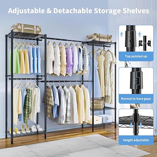 Miniatura 3 de K1 - Perchero resistente de 5 niveles, negro, acero al carbono, 15.7 in x 69.7-90 in x 78 in