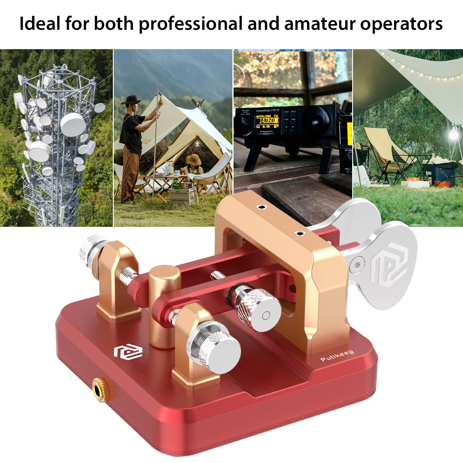 CW Key Automatic Morse - Morse Code Keyer Morse Telegraph Key Lambic Double Paddle Morse Code Key Lega di Alluminio CW Morse Code Key Base Quadrata - Rosso Oro