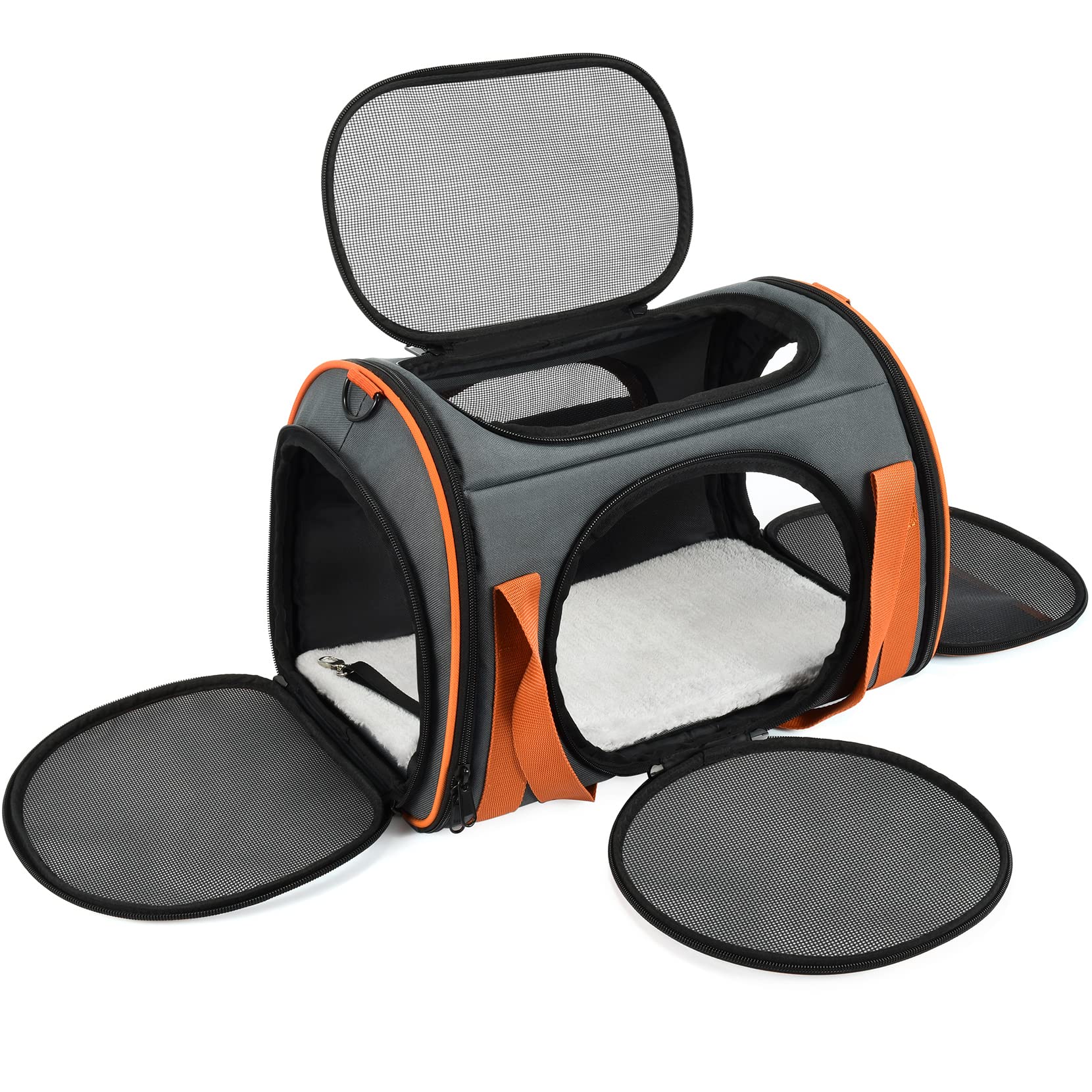 ANSTA Transport Box for Dogs and Cats, Foldable Cat Transport Bag Dog Flight Bag with Shoulder Strap and Soft Cushion