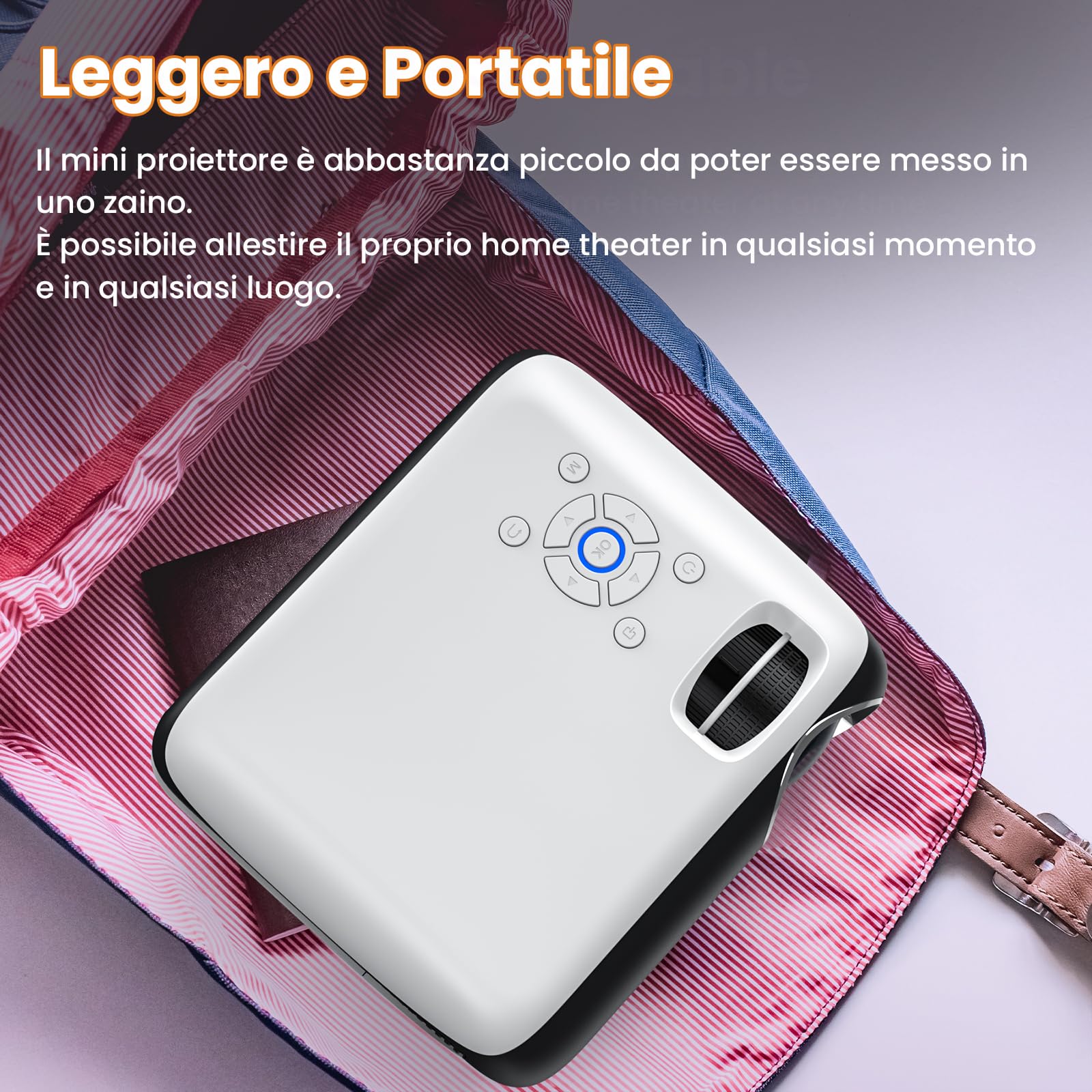 HOPVISION Proiettore 9500Lumen 4K Supportato, Mini Portatile Bluetooth Full HD 1080P, Videoproiettore Home Cinema Compatibile Con Smartphone/HDMI/USB/Laptop/Fire Stick/PS5