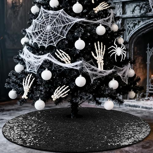 Falda de lentejuelas para árbol de Navidad, 48 pulgadas, doble capa, para bodas y fiestas