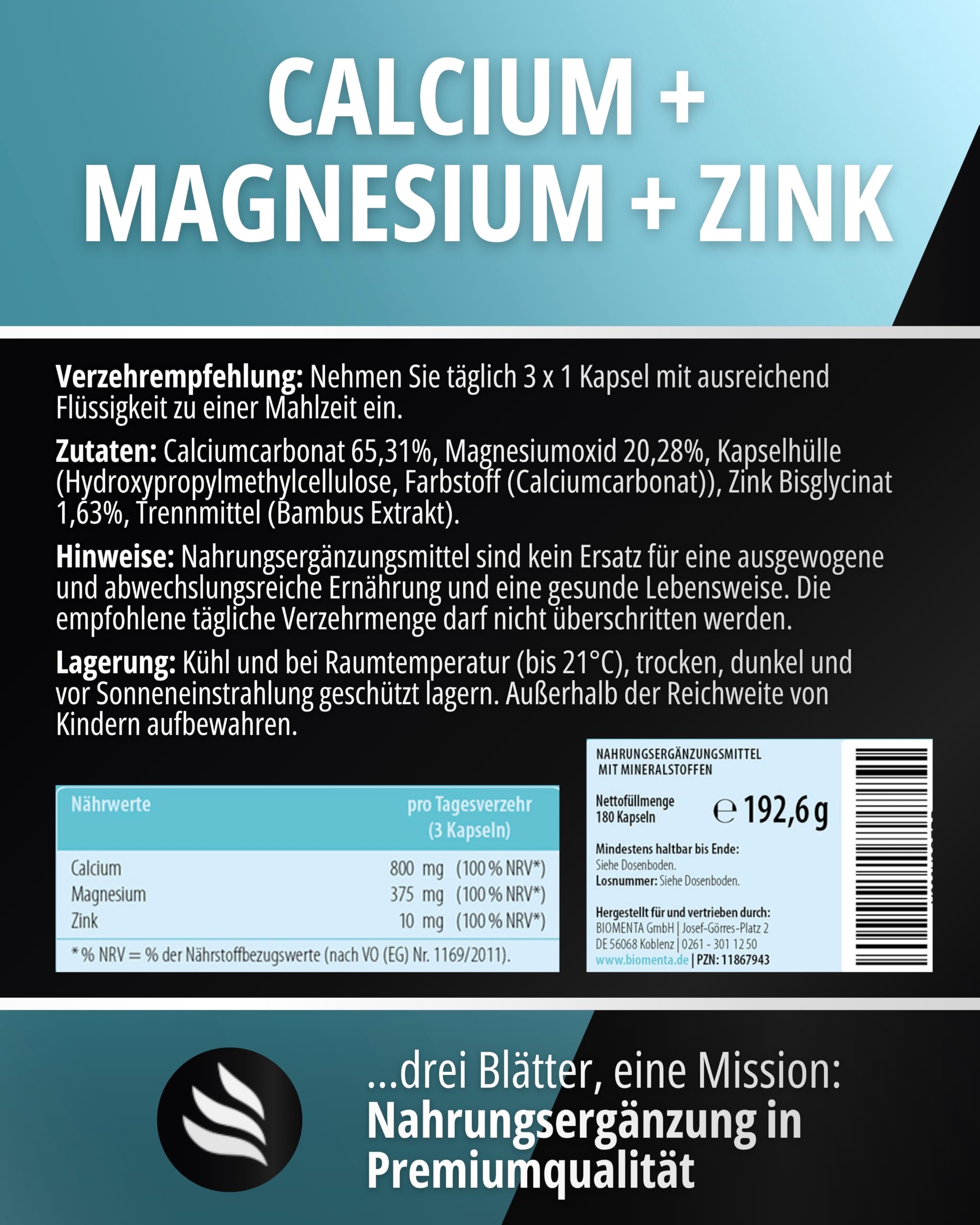 Calcium Magnesium Zink + Omega 3 + Vitamin D3 20.000 IE Bundle
