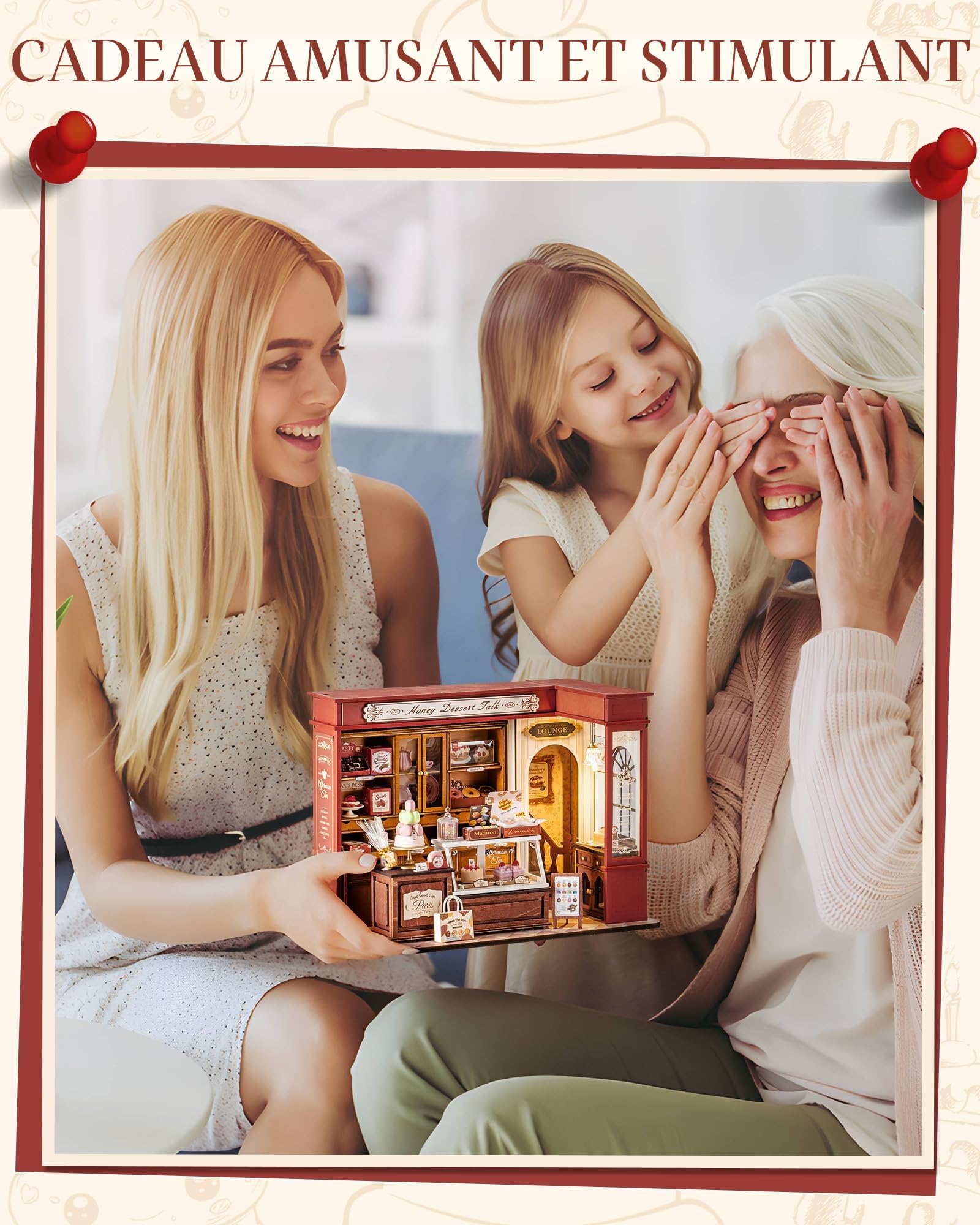 ROBOTIME Maquette Maison Miniature a Construire Magasin de Desserts, Kit de Construction de Maison Miniature en Bois avec LED, Cadeau Créatif pour Adultes et Enfants