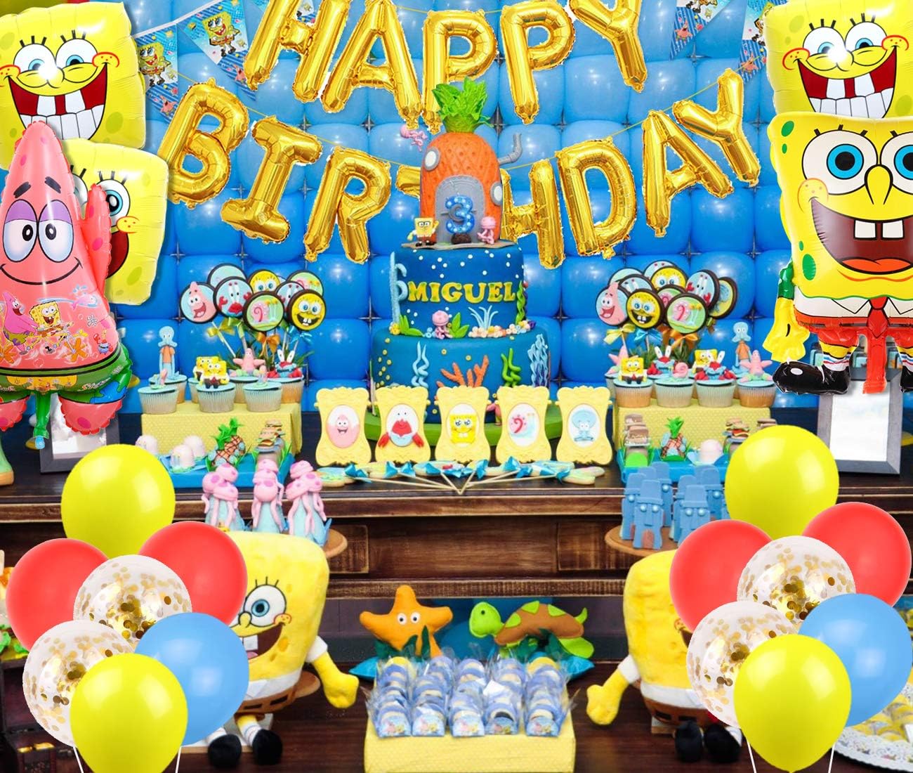 Amazon 誕生日飾り スポンジボブ風船 お祝いパーティー飾り パトリックスター イエロー ブルー 子供 お店 部屋装飾 風船 バルーン おもちゃ