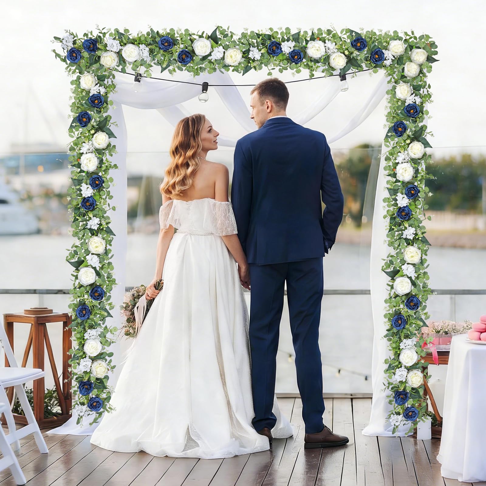Betylifoy Confezione da 2 ghirlande di eucalipto artificiali da 4,3 m, con fiori rosa, peonie finte, ghirlande di fiori verdi per matrimoni, runner da tavola, sfondo, decorazione per la casa e le