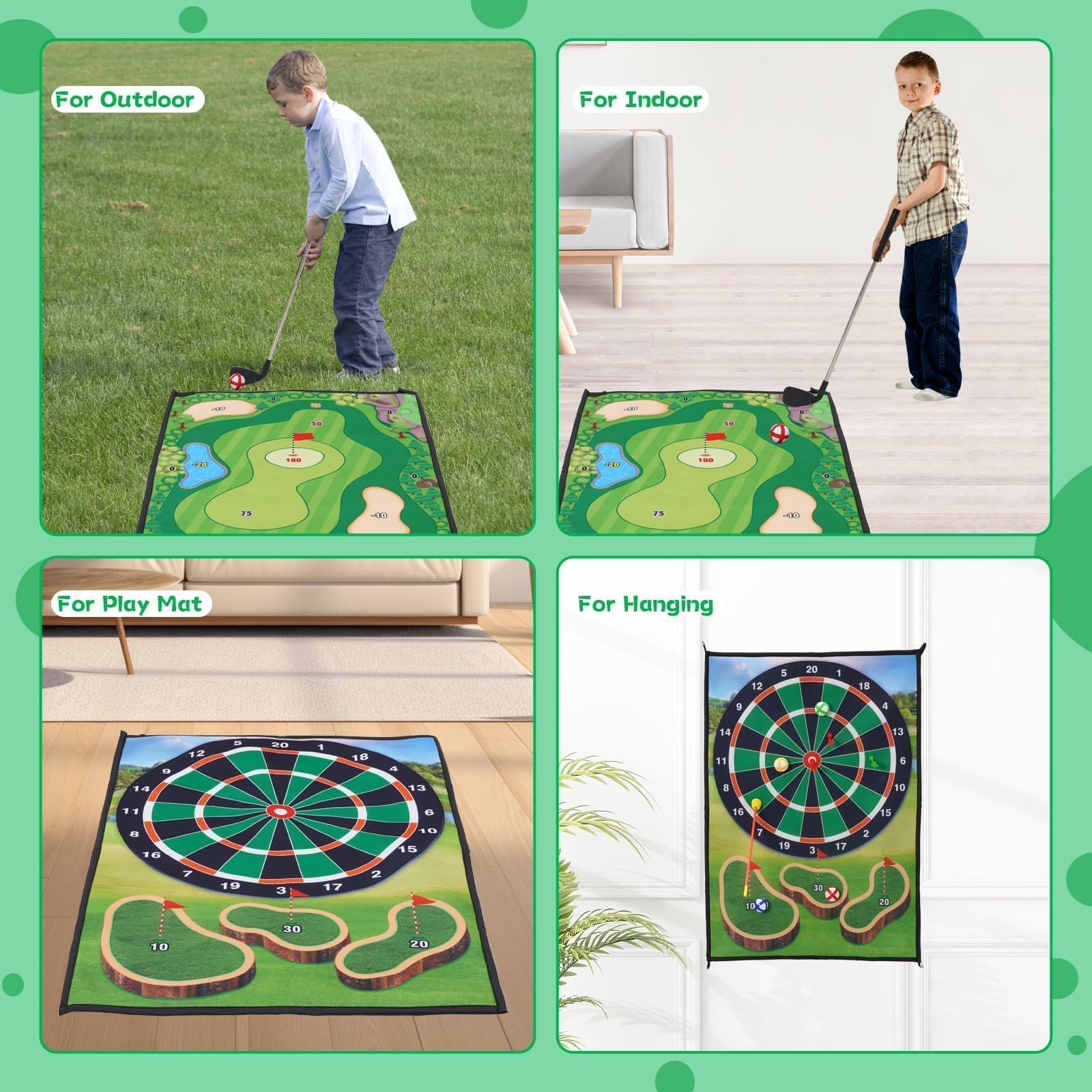 Bambini Arco e frecce e Mini Golf 2 in 1 Set di Giocattoli con 6 frecce e 12 Palle da Golf, Regalo per Ragazzi e Ragazze da 3 a 12 Anni, Giochi interattivi per la Famiglia all'aperto