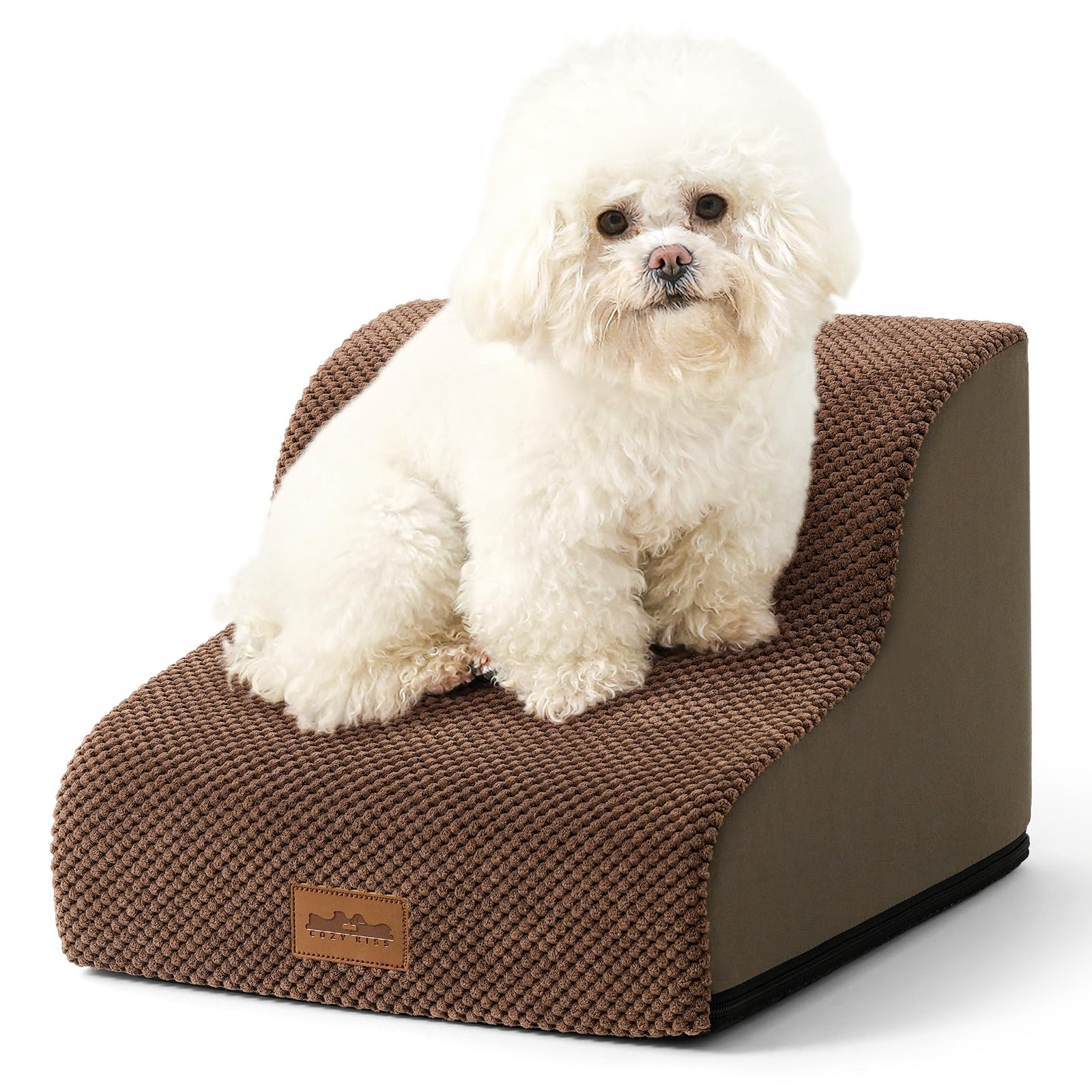 High Density Foam Dog Stairs Step Ramp for Dogs Cats 2 Tiers Pet Stairs Step Ramp for Beds Furniture Durable Non-Slip Dog Ramp for Bed with Waterproof Fabric Cover Dark Brown (Two Steps)