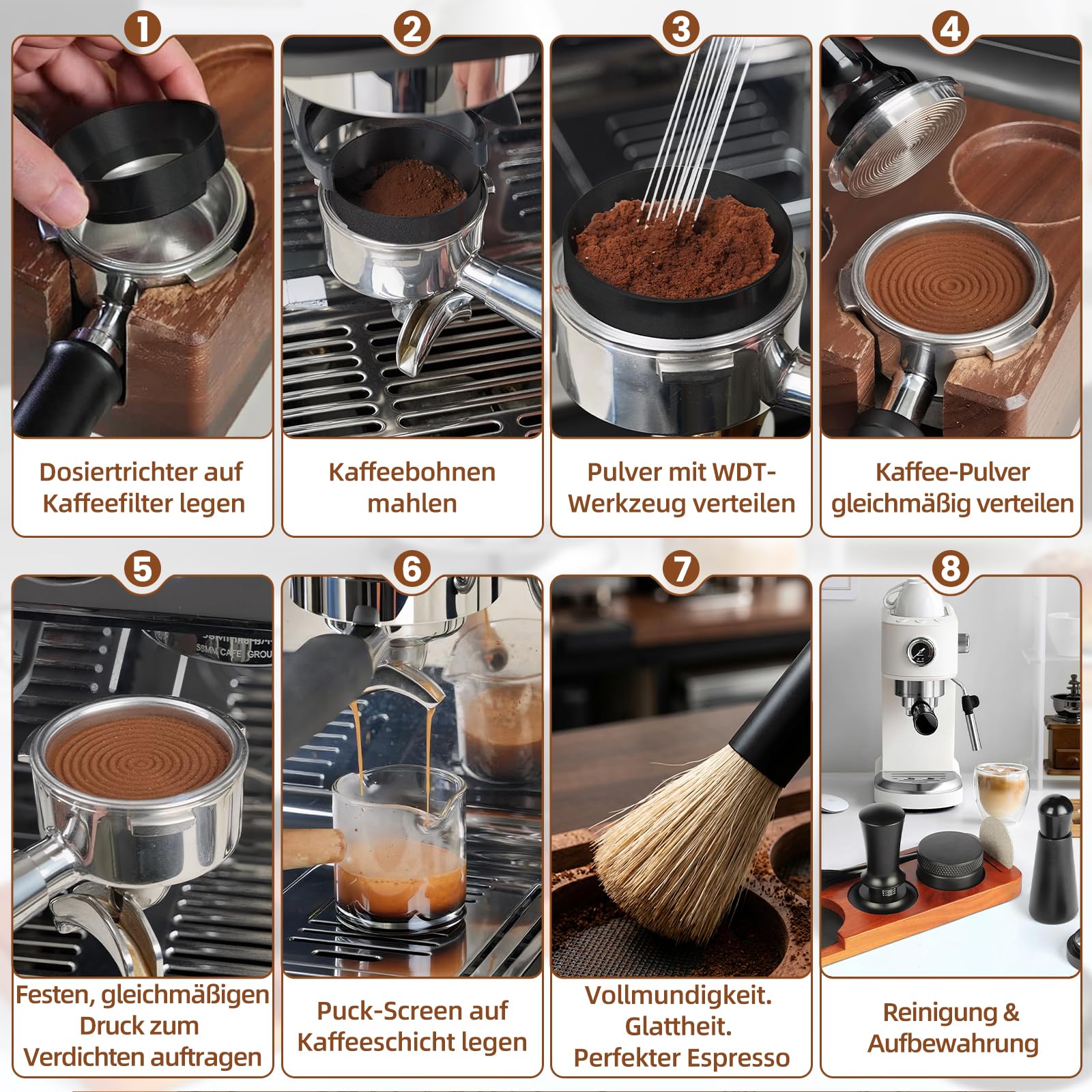 Juego de accesorios para café expreso de 51 mm, 7 piezas, incluye herramienta WDT de 51 mm, apisonadora, distribuidor, anillo dosificador y estación de prensado, para cafeteras y cafeteras