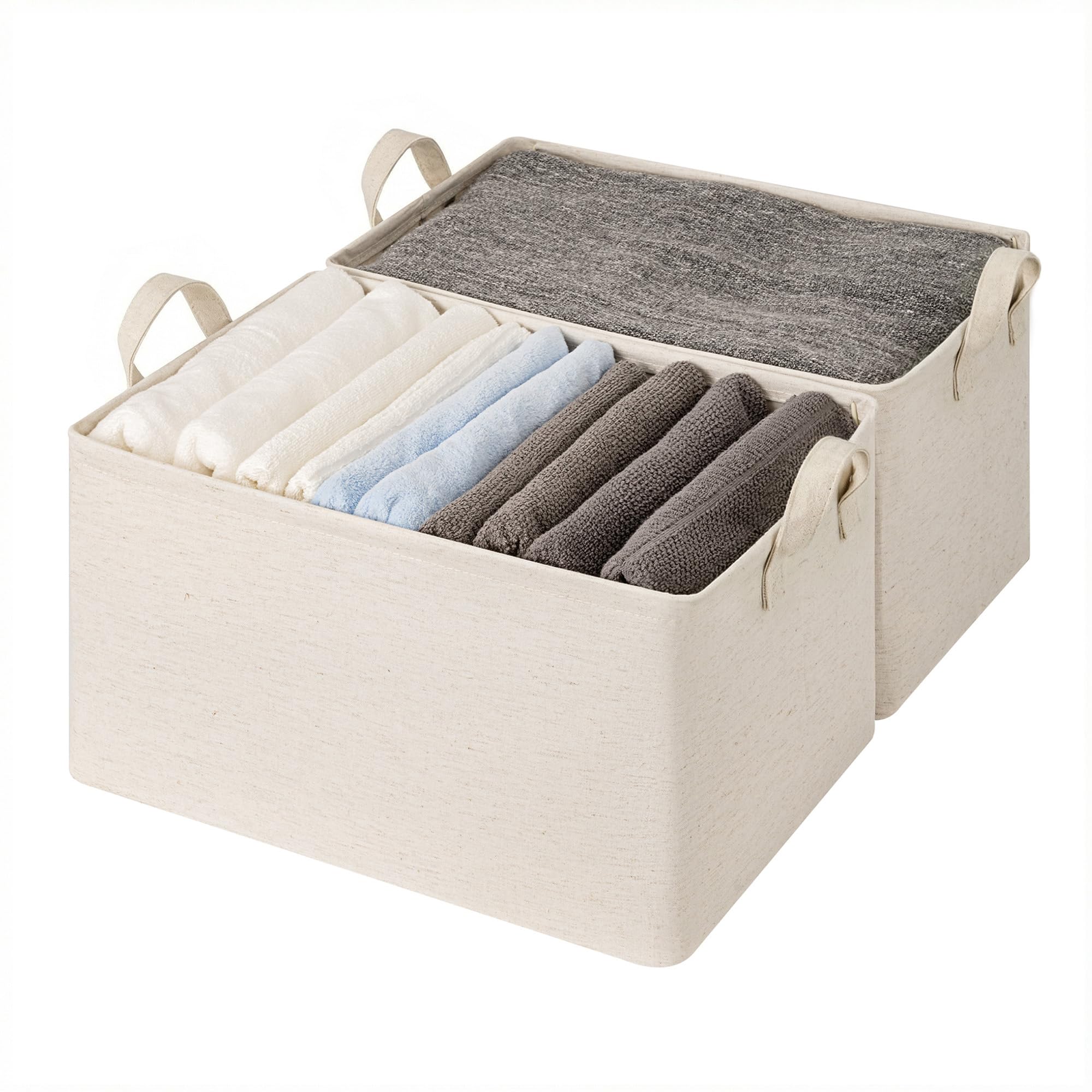 StorageWorks Storage Bins, Shelves Baskets for Organizing, 45L Extra Large Fabric Closet Organizers with Handles, Metal Frame, Beige?Cotton-linen?, 2-Pack