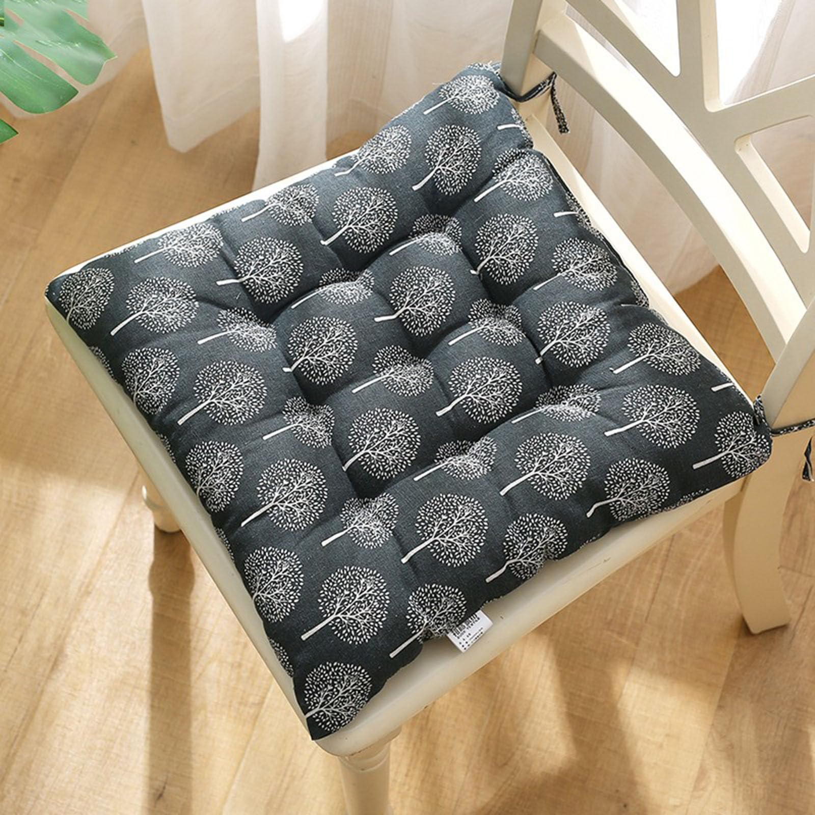 Velvet Chair Cushions for Dining Chairs, Set of 1 2 3 4 5 6,Seat Pads for Kitchen Chairs with Ties,40cm*40cm(15.7in*15.7in) (3, Grey Money Tree, 15.7in*15.7in)