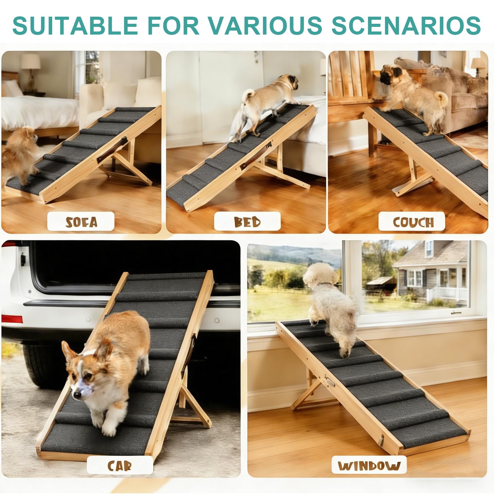 Rampe pour Chien en Bois, Pliable Rampe pour Chien Voiture, Escalier Adjustable, pour Lit & Canapé pour Grands Chiens