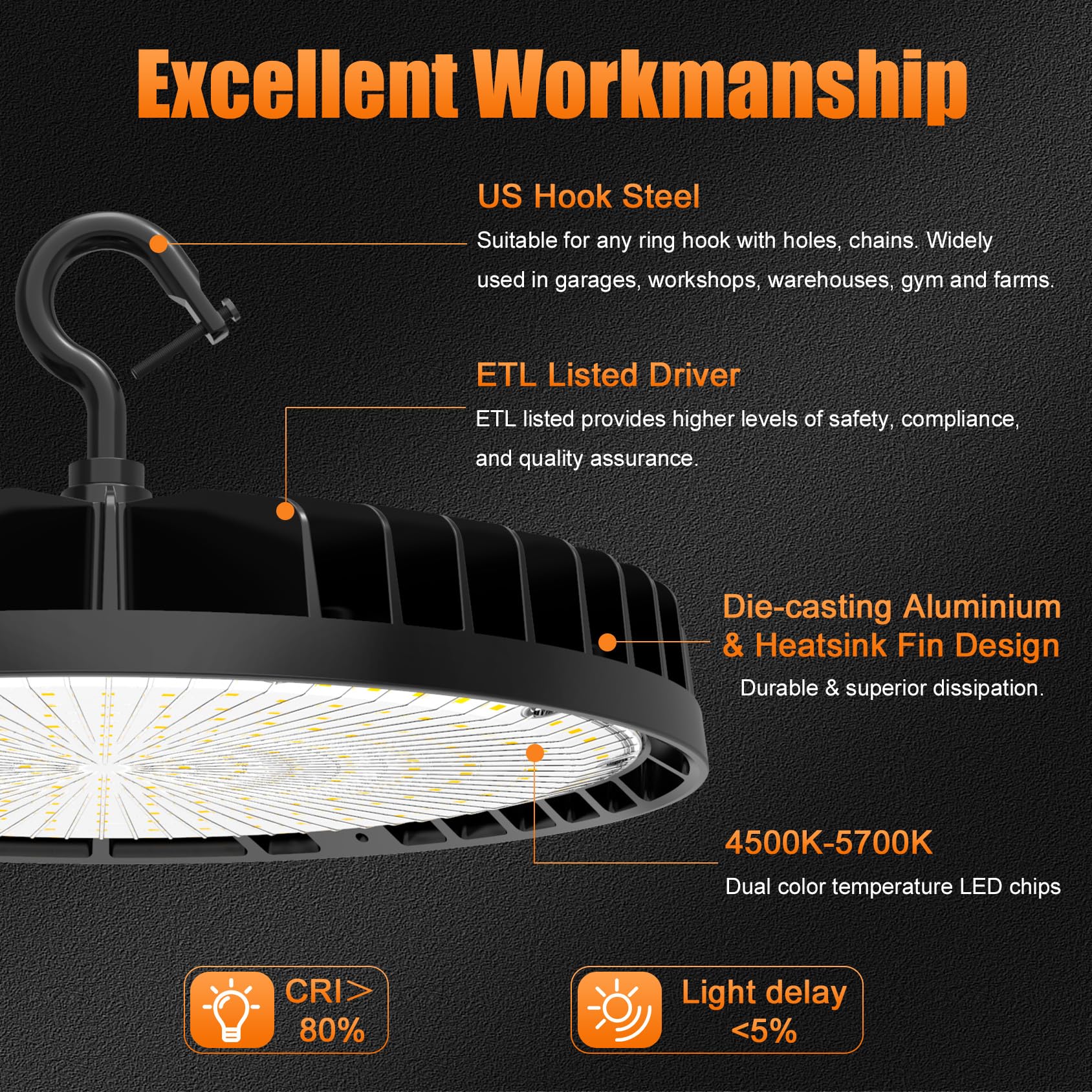 6 Pack LED High Bay Light 240W 200W 150W Adjustable UFO High Bay LED Lights 4500K 5000K 5700K — view 5