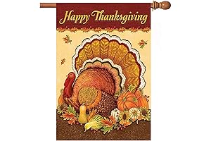 Akeydeco Thanksgiving Burlap Flag: Double-Sided Autumn Welcome for Thanksgiving Decor