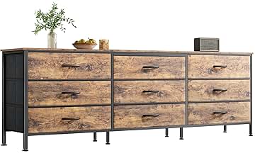 Huuger 63 Inch Dresser for Bedroom, Dresser for Closet with 9 Drawers, Large TV Stand for 55, 65, 70 Inch TV, Entertainment Center with Storage, Wide Long Chest of Drawers, Rustic Brown