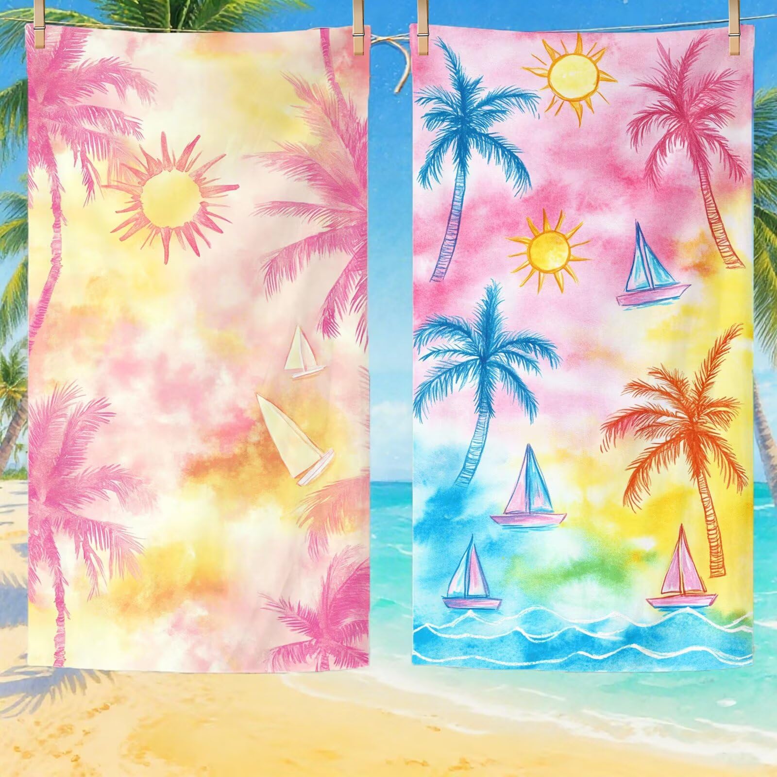 Serviette Plage Rose Motif, Serviette de Plage XXL 90x180 cm avec Sac, Serviettes de Bain Microfibre Séchage Rapide Anti-Sable Absorbante Fonction pour Bain, Sport, Voyages, Sauna, Piscine Q-793
