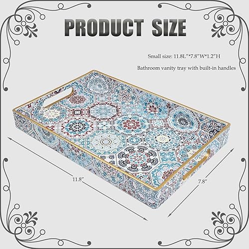 Miniatura 10 de Spsyrine Bandeja de tocador de baño blanca con asas para tocador, encimera, bandeja decorativa de perfume, 11.8 x 7.87 x 1.37 pulgadas