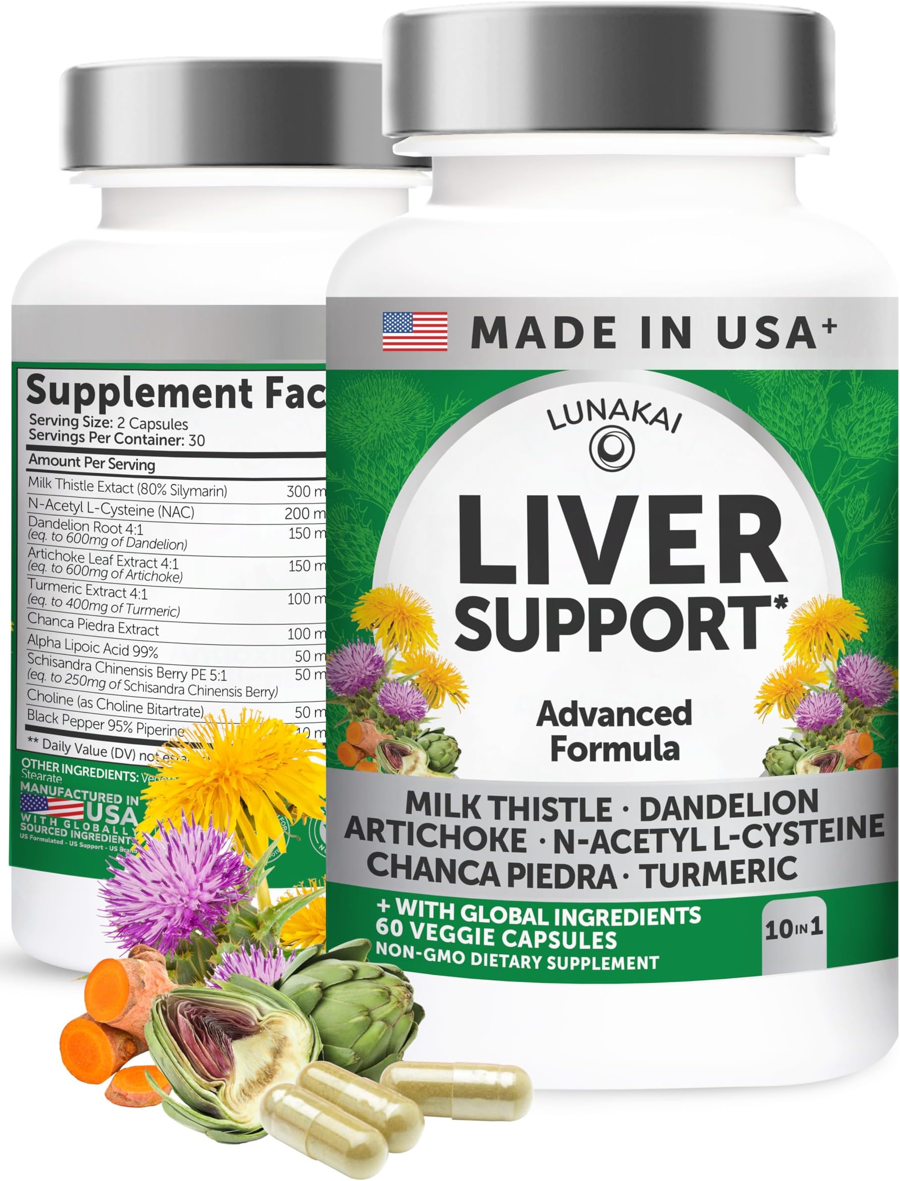 USA Made Liver Cleanse Detox & Repair - 10-in-1 with Milk Thistle & NAC โ Liver Support Supplement Capsules for Men & Women, Daily Health, Non-GMO, 60ct