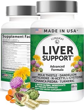 Lunakai USA Made Liver Cleanse Detox & Repair - 10-in-1 with Milk Thistle & NAC Liver Support Supplement Capsules for Men & Women, Daily Health, Non-GMO, 60ct