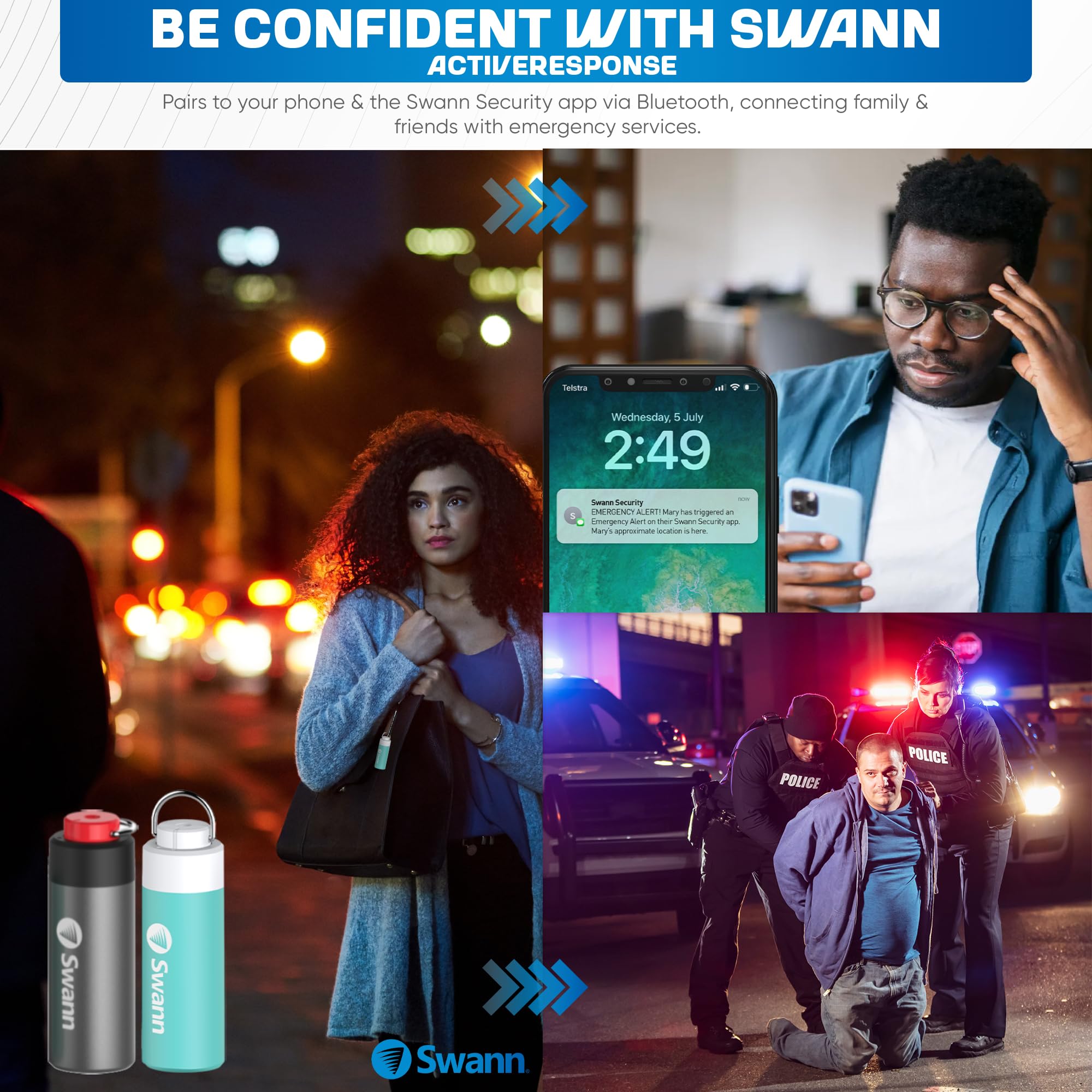 Swann ActiveResponse Mobile Personal Safety Alarm - 110dB Loud Emergency Siren with SMS Alerts & Mobile Connectivity, Long Battery Life, Smart SOS Safety Alarm, Key Chain, MPRS