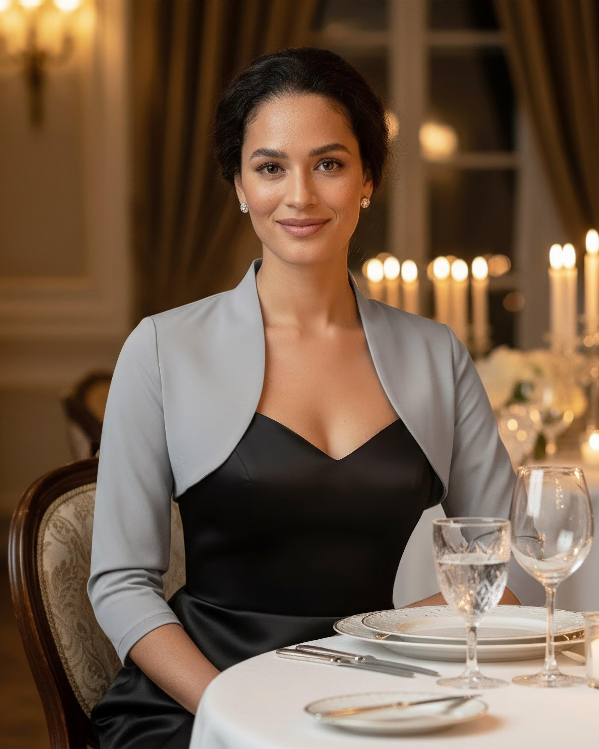 Bolerose Stretch Bolero Jäckchen Damen 3/4-Arm Stehkragen