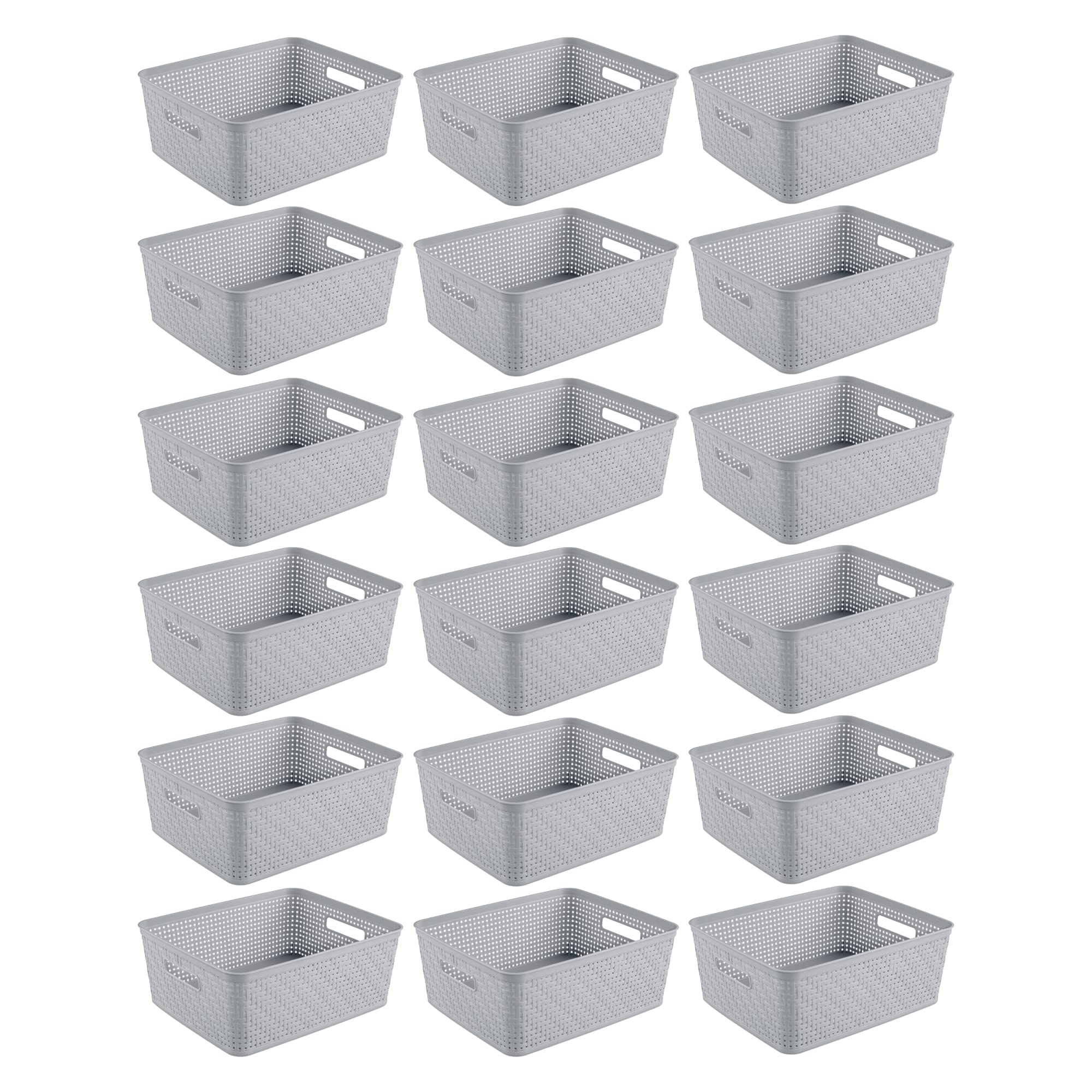 Sterilite 18 Pack Plastic Storage Bin Organization Containers, Short Baskets, Cement