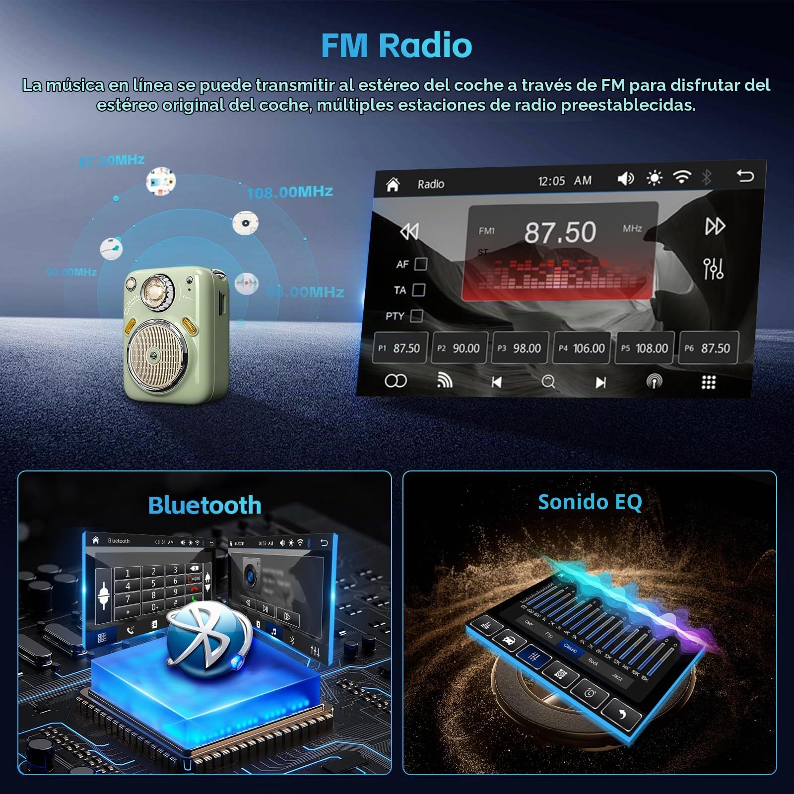Hikity Radio Coche 1 DIN con Pantalla de 9 Pulgadas, Radio 1 DIN con Carplay Android Auto Inalámbrica Reproducción de Video en Línea Salida de Video Radio FM BT SWC Pantalla Táctil CAM+Mic
