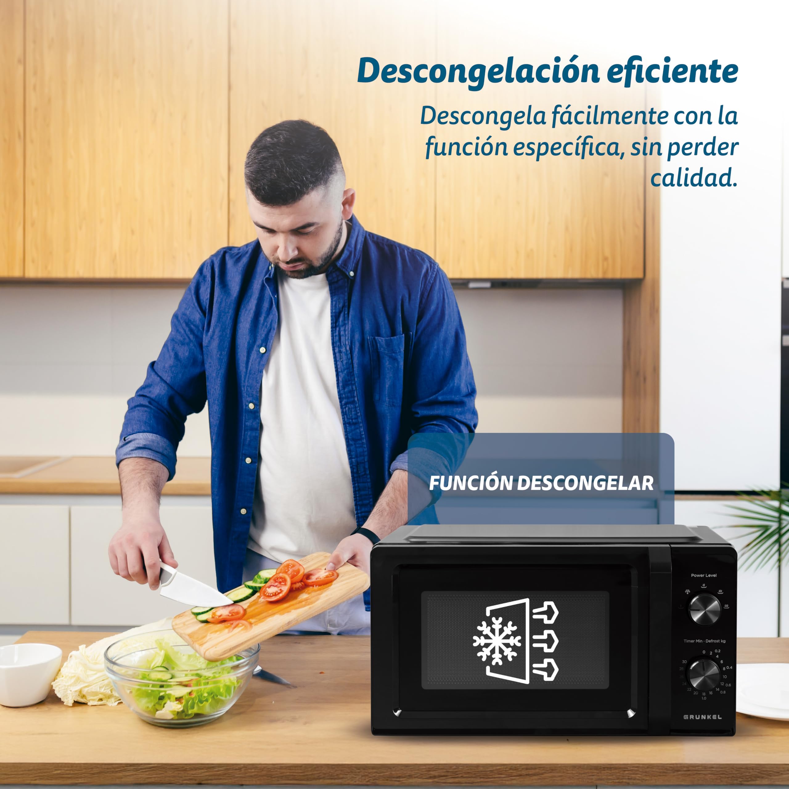 Microondas Grunkel sin grill de 700w MW-20MN con 5 niveles de potencia, descongelacion 20 litros de capacidad y plato de 24,5cm.