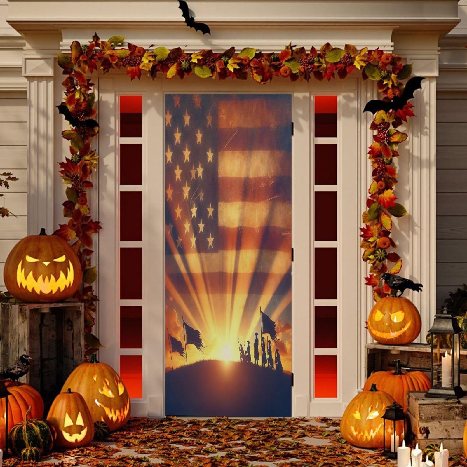 Msyxl Nostalgic July 4th Pattern Door Cover, Front Door Cover Decoration, Removable Home Decor for Indoor Outdoor, Farmhouse, Holiday Party, Xmas, Enhance Holiday Atmosphere, 36 x 98 in