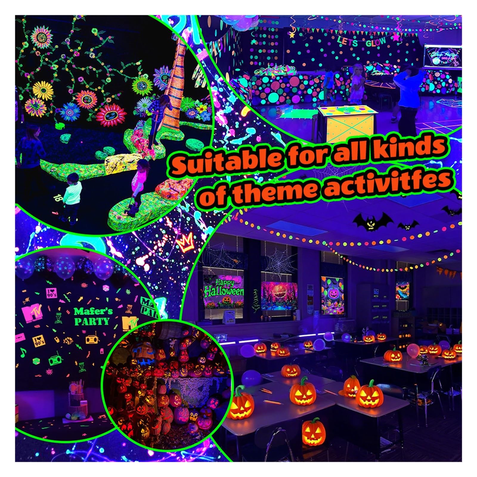 Tubo de luz negra LED 80 luces - Con interruptor, rotación 360 ​​grados, lámpara UV for fiestas fluorescentes, arte corporal, Halloween y Navidad, Multiuso confiable(80LEDs-3P)