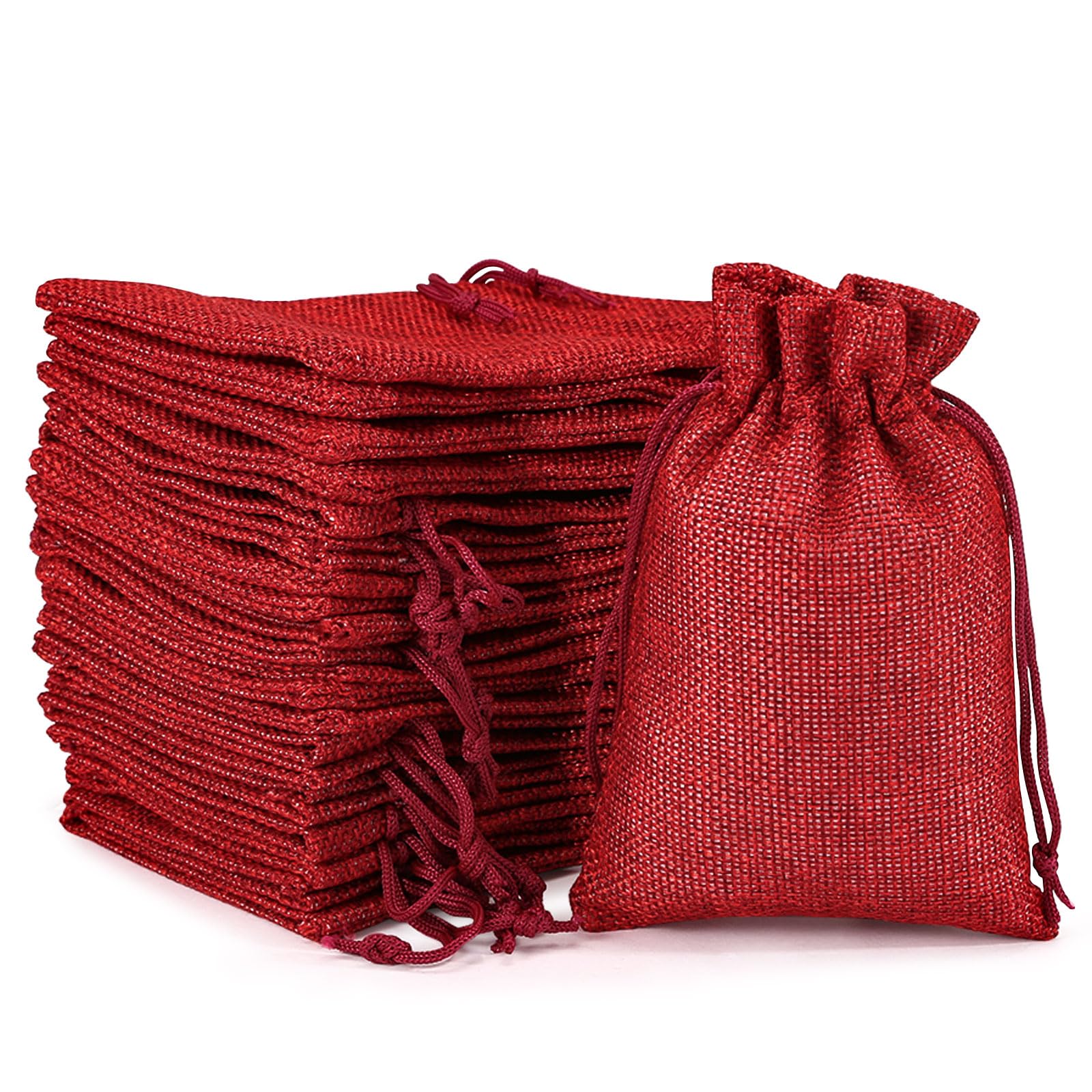 Naler 24 Pack Christmas Burlap Gift Bags – 3.7 x 5.5 Inch Red Sachet Bags Pouches for Advent Calendar Countdown, Holiday Treats Party Favors and Small