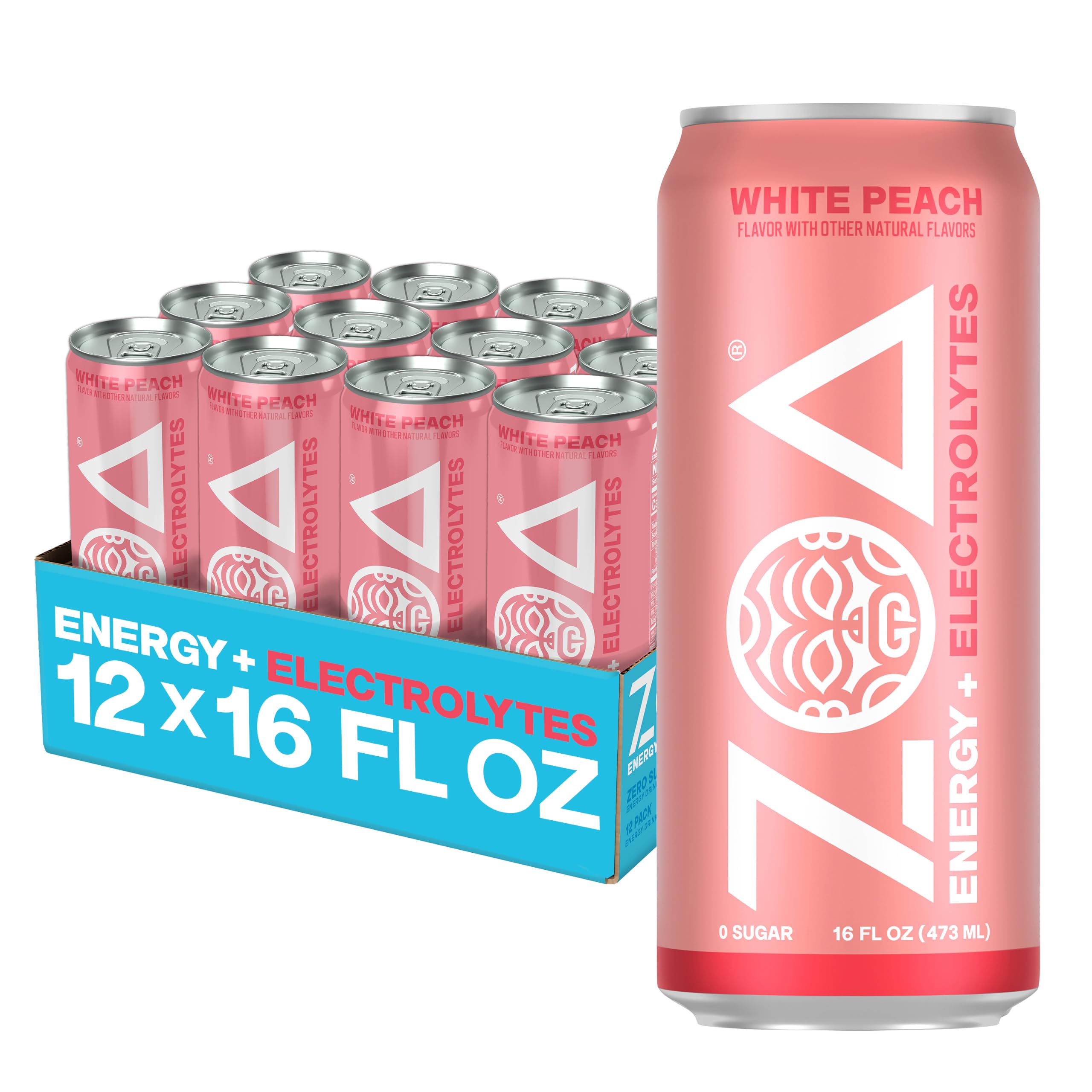 Amazon.com : ZOA Zero Sugar Energy Drink, White Peach, 12 Pack, 16