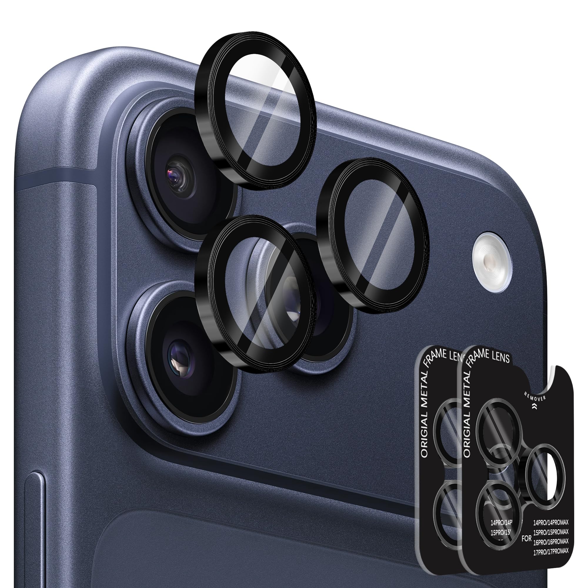 NEWZEROL 2 x zestaw ochronny do iPhone'a 17/16/15 Pro Max/Pro - czarny | Szkło hartowane 9H odporne na zarysowania, ultracienkie, indywidualne osłony obiektywu
