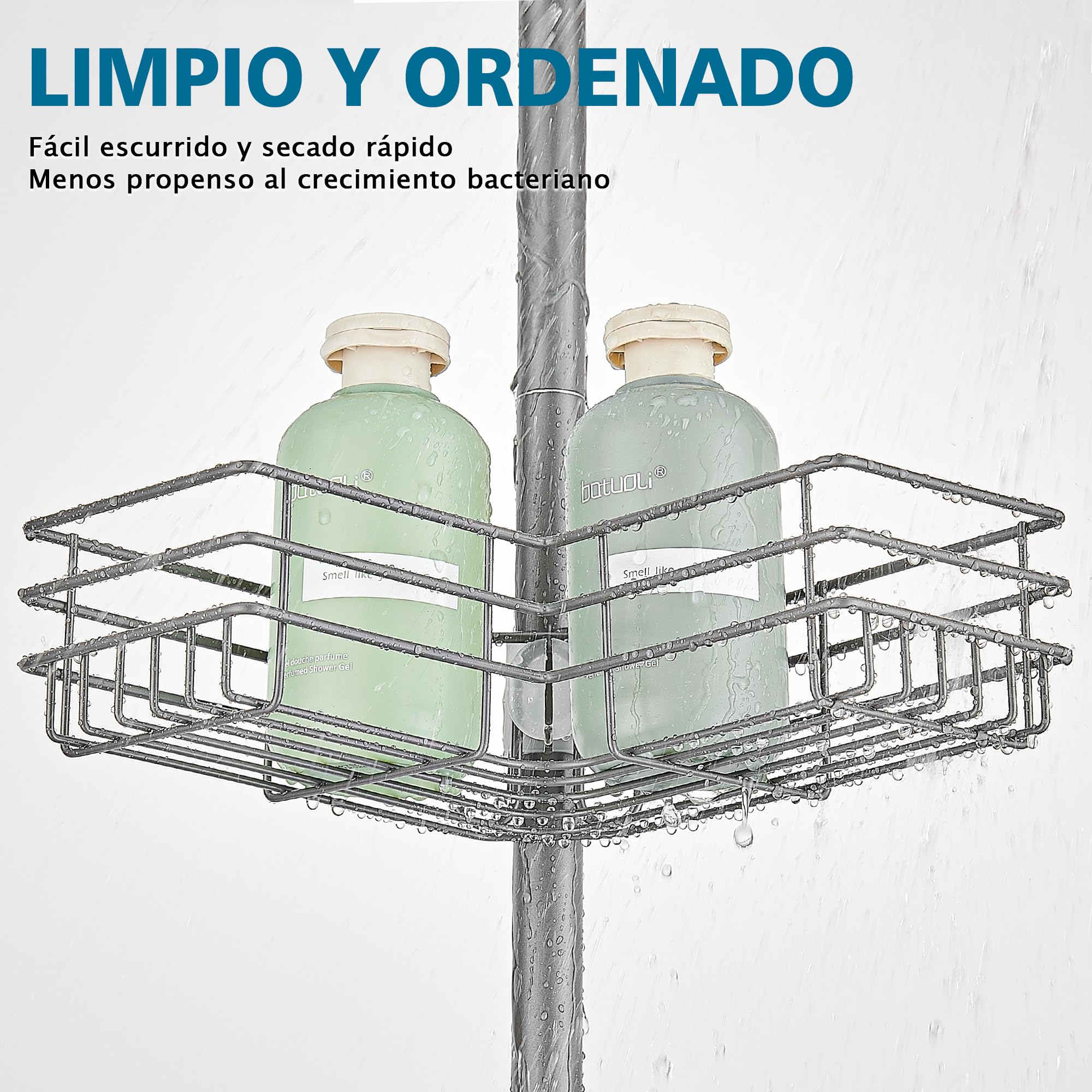 Estanteria Baño Telescopica Estante Ducha sin Taladro Acero Inoxidable Repisas Esquina Baldas con 4 Bandejas, Regulable 85-325cm, apto para Bañera Baño y Cocina, Gris