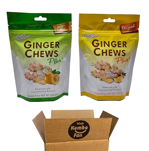 Prince of Peace Ginger Chews Plus+ (paquete variado de 2 sabores) (3 onzas cada uno) limón, jengibre, todo natural, sin gluten