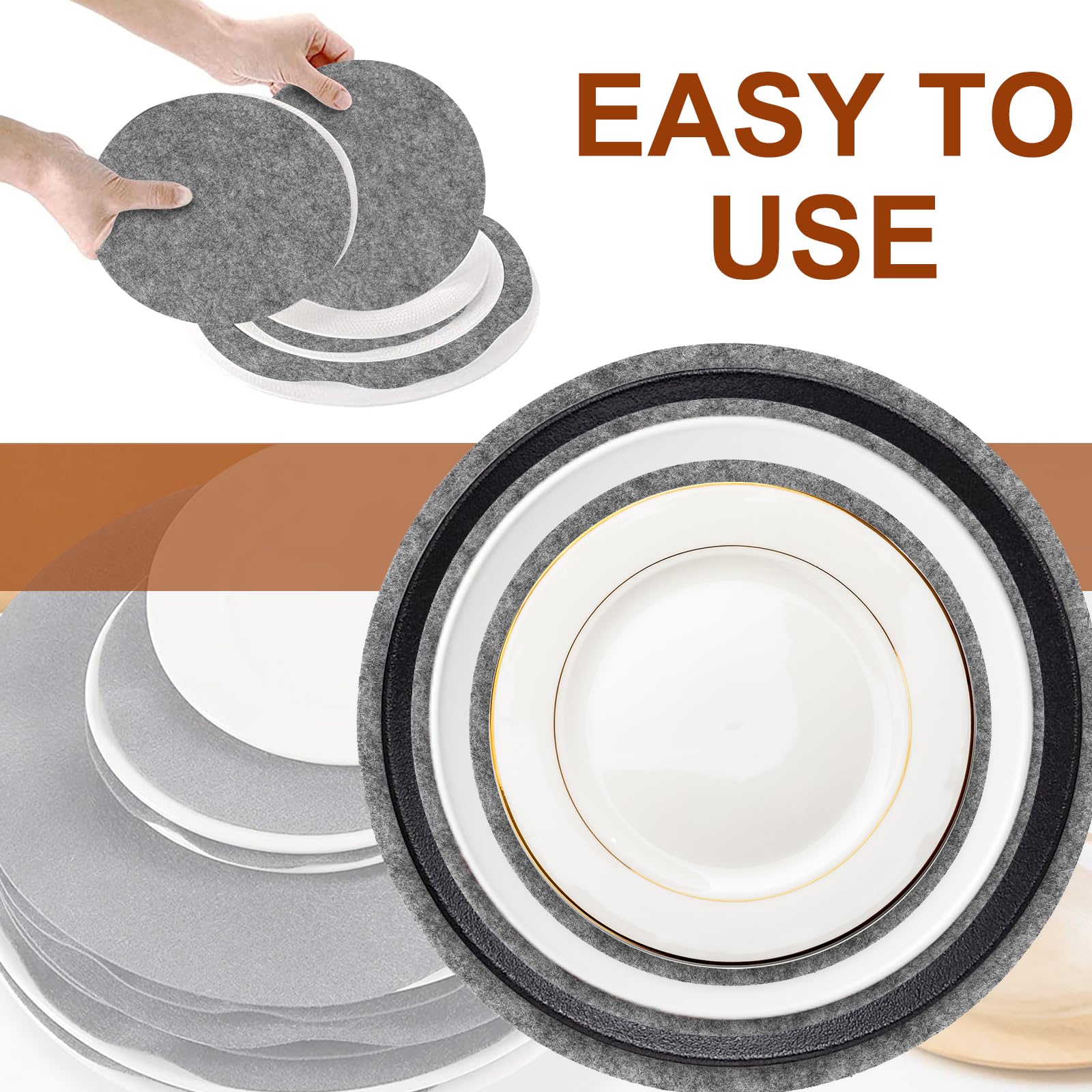 144 pièces de séparateurs de plats en feutre 3 tailles 12,7 cm 19,1 cm 26,7 cm Protège-poêles en feutre lavable Protège-casseroles Protection empilable pour assiettes Vaisselle en verre Couverts en