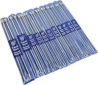 Vista 1 de 11 Pairs Knitting Needle Set, 14 Inches Length Stainless Steel Single Pointed Knitting Needles Kit with Firm Grip Handle for DIY Knitting