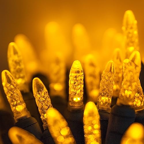 Miniatura 3 de Wintergreen Lighting Luces LED de Navidad doradas facetadas M5 de 24 pies, 70 unidades, cable verde, para interiores y exteriores, grado comercial,