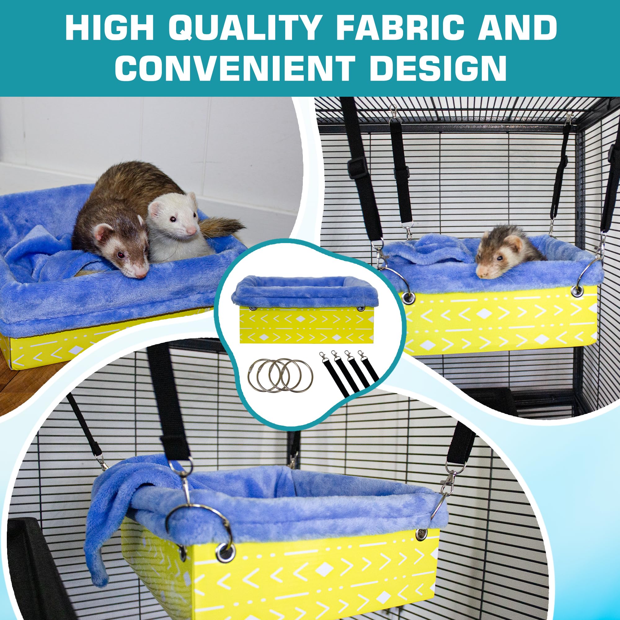 Ferret Hammock For Cage Box, use as Hanging Bed or Secure to Cage. Ferret Cage Accessories w/ Adjustable Straps, Perfect Small Pet Bed, Hanging cat hammock Bed, Guinea Pig Bed or Rabbit Bed. Product Image 5
