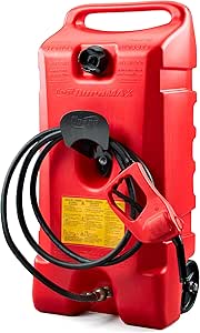Scepter Flo N' Go Duramax 14 Gallon Portable Gas Fuel Tank Container Caddy with LE Fluid Transfer Siphon Pump and 10 Foot Long Hose, Red