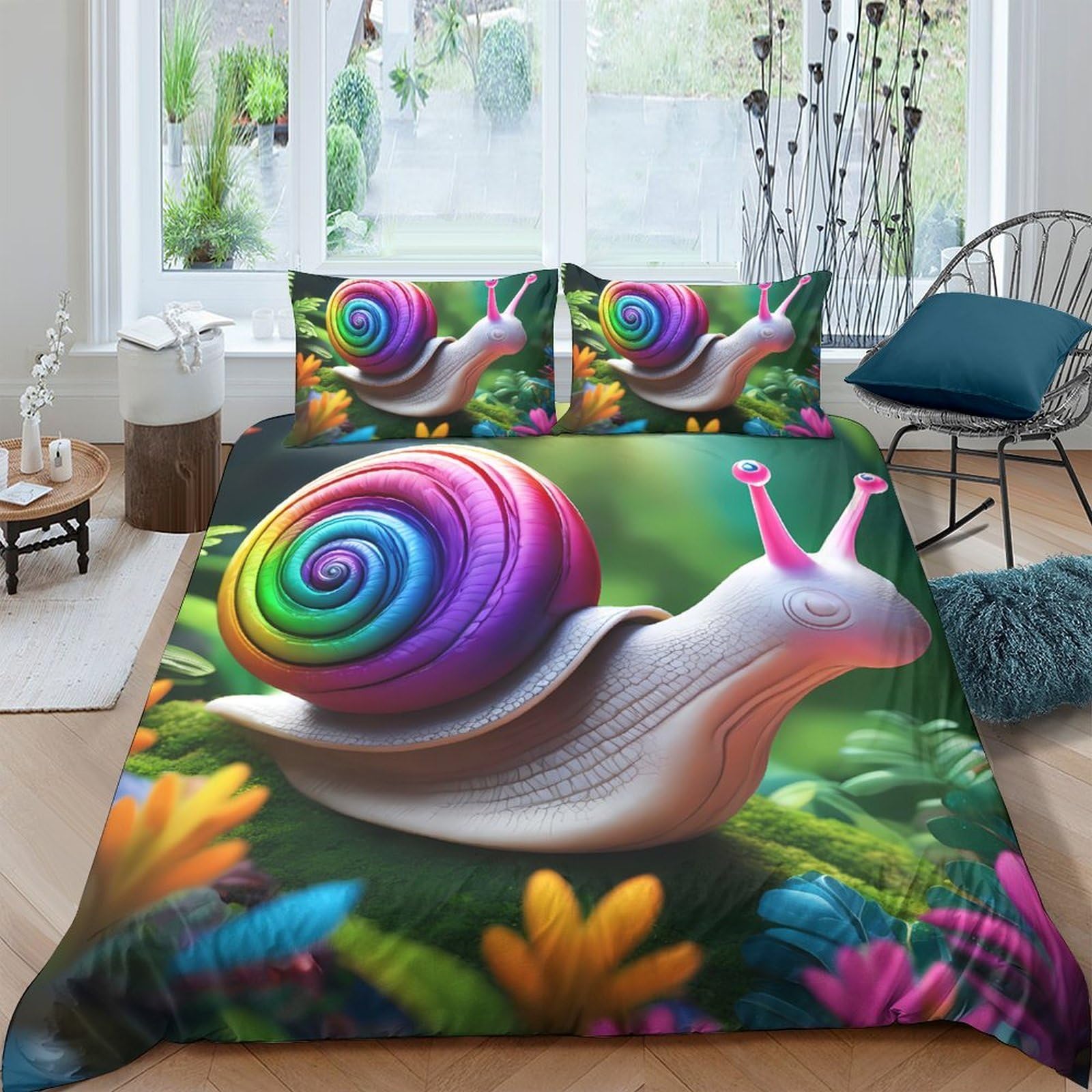 Ctjqhvkz Style-3 3D Printed Rainbow Snail Fitted Sheet Microfiber Vibrant Garden Mattress Cover Anti-Slip For Bedroom Home Decor Single（135X200cm）