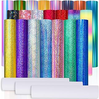 VINYL FROG Holographic Permanent Vinyl Bundle 25 Pack Rainbow Permanent Adhesive Vinyl Sheets 22 Assorted Colors Self Adhesive Vinyl with 3 Transfer Tape for DIY Deco Sticker Projects