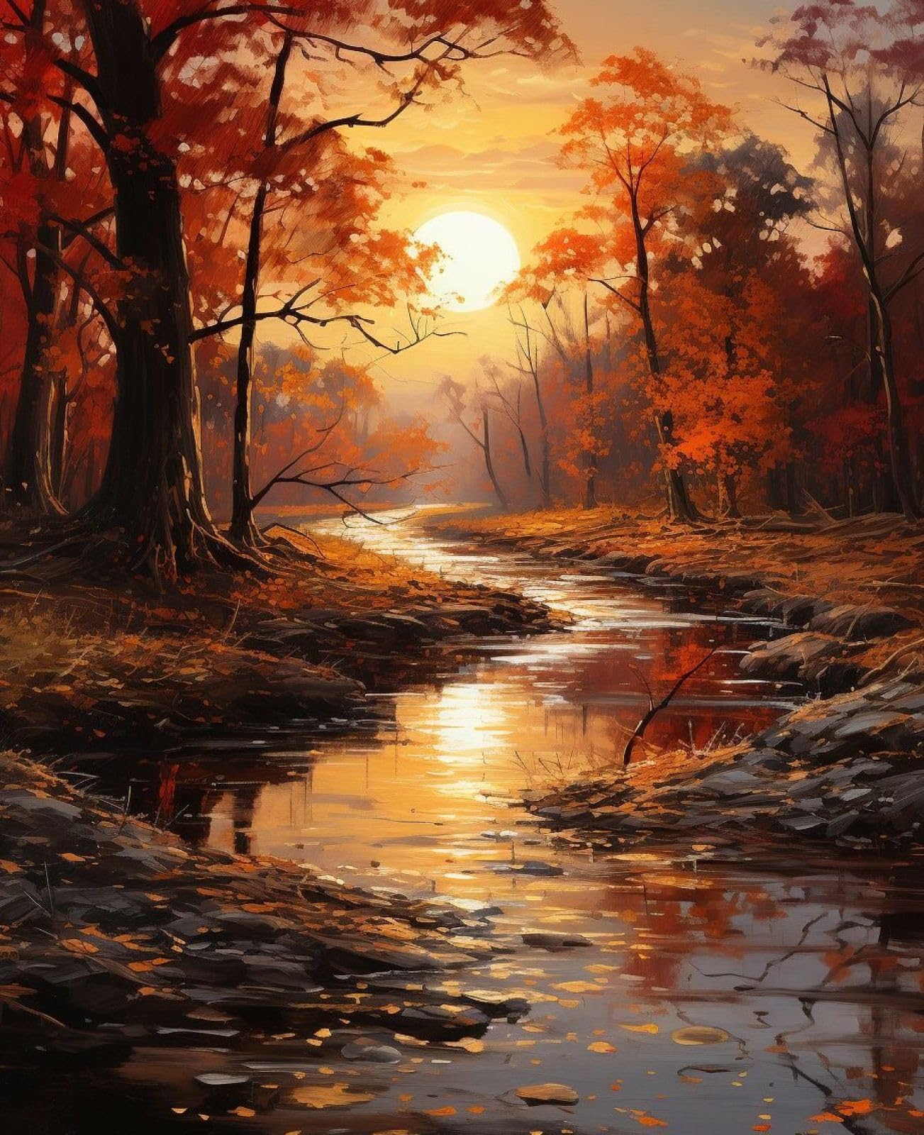 Mirons J Cross Stitch Kits For Adults, Autumn Forest Stream, 40 * 50Cm Advanced Pre-Printed Stamped Embroidery Kit 11Ct Diy Cross Stitch Craft Kit